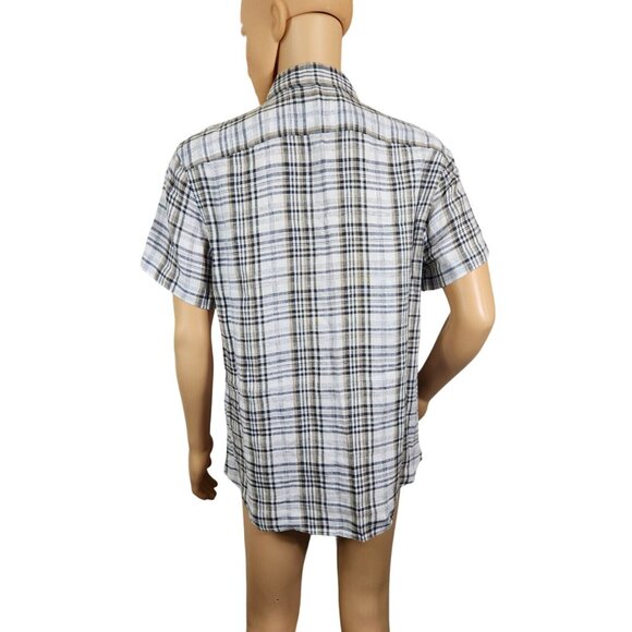 Perry Ellis Mens Size L Shirt Linen Plaid Short Sleeves button up New --21 - Picture 2 of 8